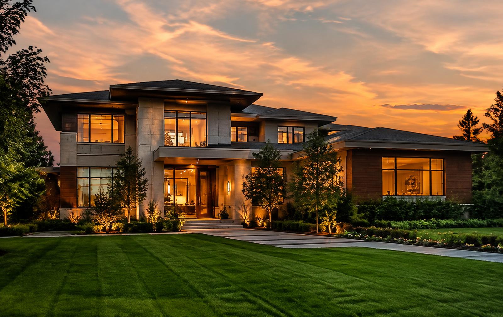 Modern home at dusk